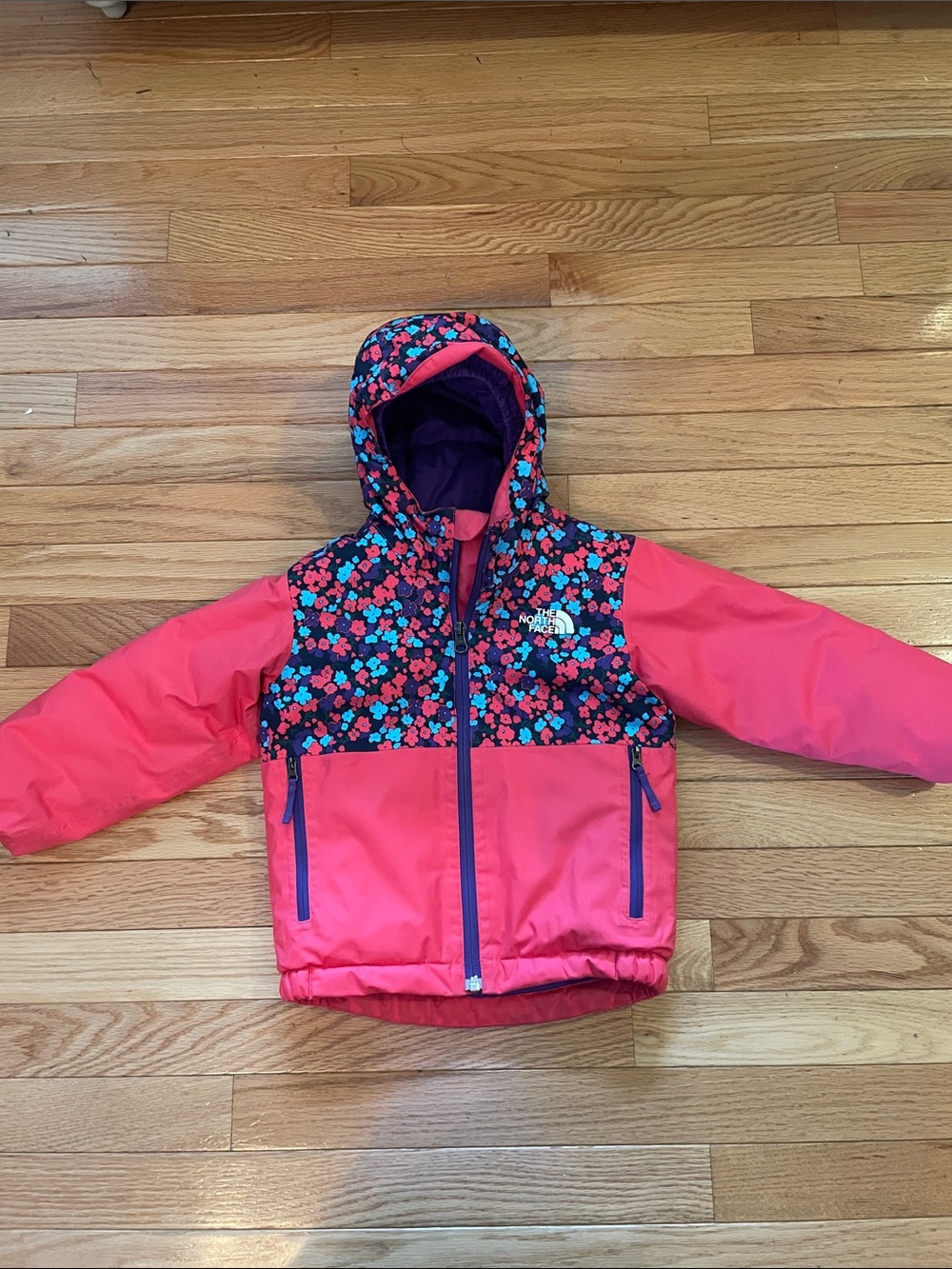 The North Face Girls' Pink Floral Hooded Winter Jacket